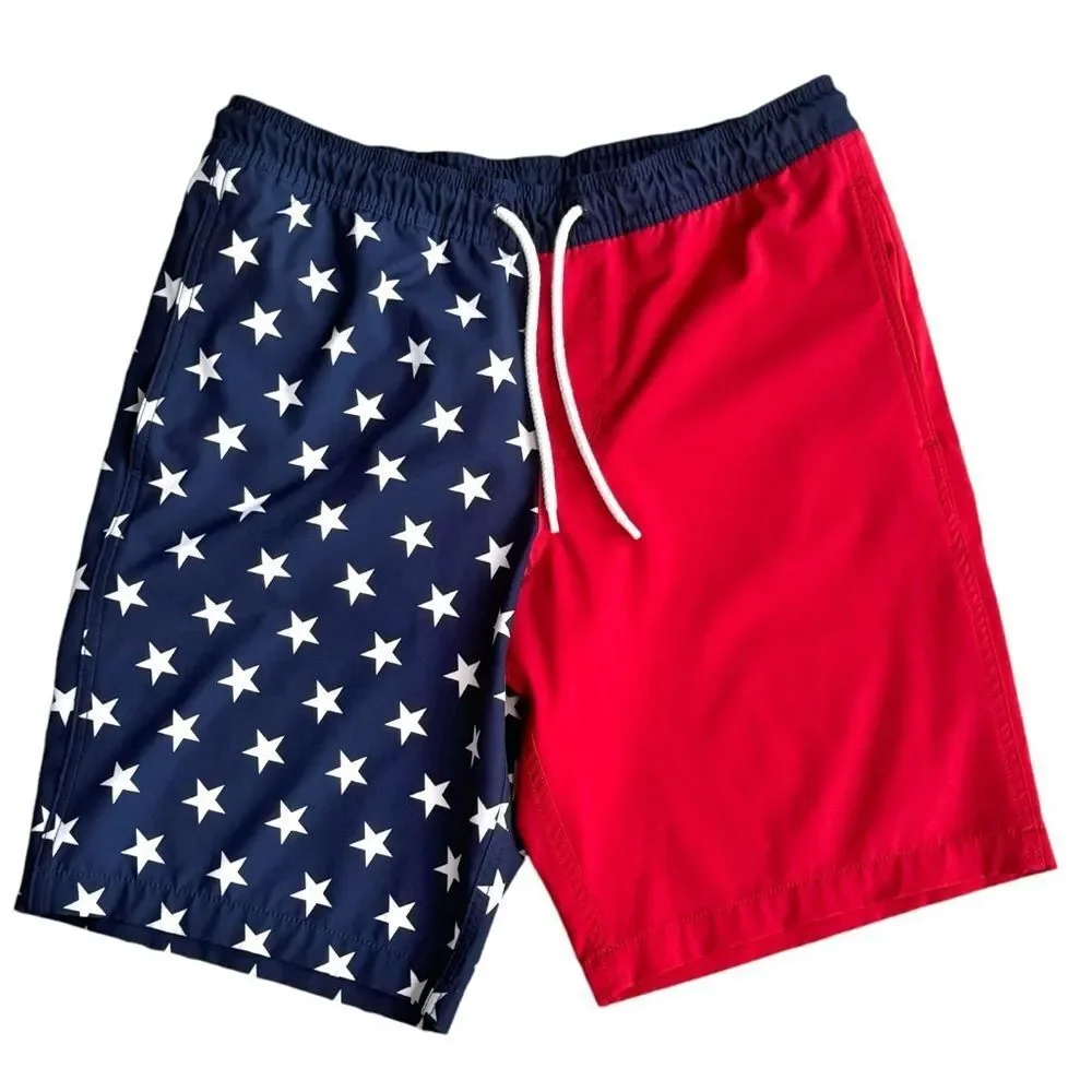 GAP Men’s American Flag Patriotic Red White Blue Lined Board Shorts. Small.